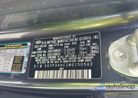 2021 Kia Telluride Ex z USA, uszkodzony, nr VIN 5XYP34HC2MG150543